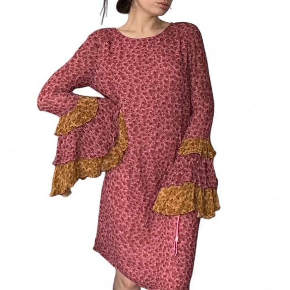 Varun Bahl pink vegan silk bell sleeve dress